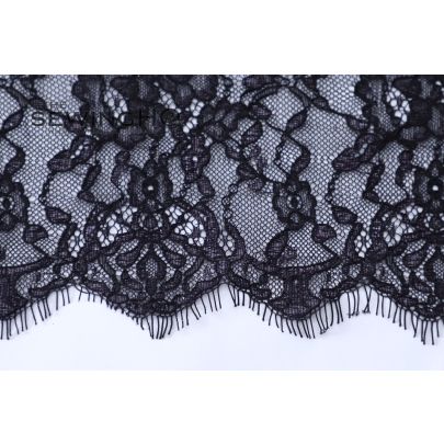 Ink Black Metallic Shimmer Chantilly Lace - mesmerizing metallic sheen in shades of reflective black