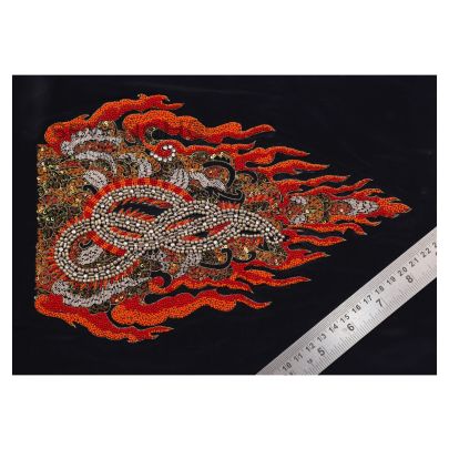 Anisa Fire Embroidery - a fiery beaded embellishment that depicts a masterpiece of art