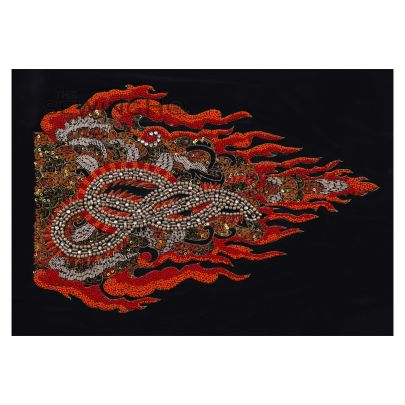 Anisa Fire Embroidery - a fiery beaded embellishment that depicts a masterpiece of art
