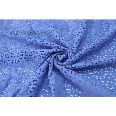 Cerulean Blue Corded Guipure Lace - swirling structure of corded French guipure lace in blue from Reichers Marescot