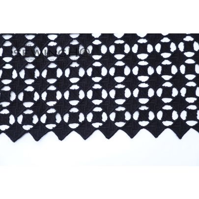 Geometrical Pattern Black Cotton Lace - black geometric cotton French lace is from Solstiss