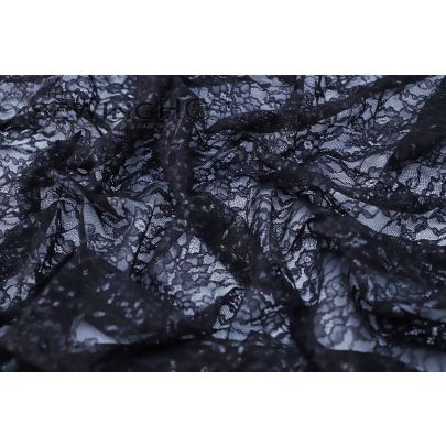 Ink Black Metallic Shimmer Chantilly Lace - mesmerizing metallic sheen in shades of reflective black