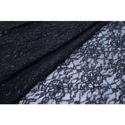 Ink Black Metallic Shimmer Chantilly Lace - mesmerizing metallic sheen in shades of reflective black