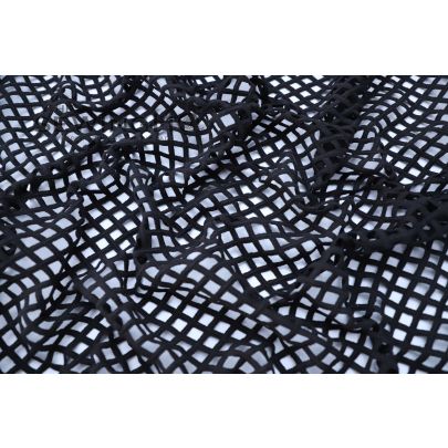 Black Net Structure Cotton Corded Lace - impeccable style with this thick witchy heavyweight black lace