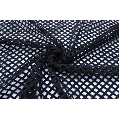Black Net Structure Cotton Corded Lace - impeccable style with this thick witchy heavyweight black lace