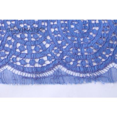 Cerulean Blue Corded Guipure Lace - swirling structure of corded French guipure lace in blue from Reichers Marescot