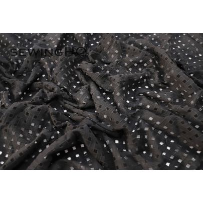 Black Cotton Lace with Backed Net - black French lace backed throughout with mesh