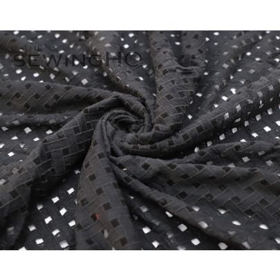 Black Cotton Lace with Backed Net - black French lace backed throughout with mesh