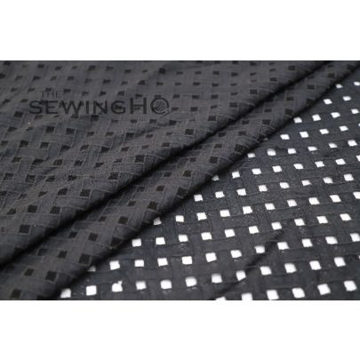 Black Cotton Lace with Backed Net - black French lace backed throughout with mesh