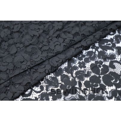 Black Lightweight Guipure Lace - lace comes in an all over floral pattern from Sophie Hallette