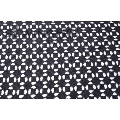 Geometrical Pattern Black Cotton Lace - black geometric cotton French lace is from Solstiss