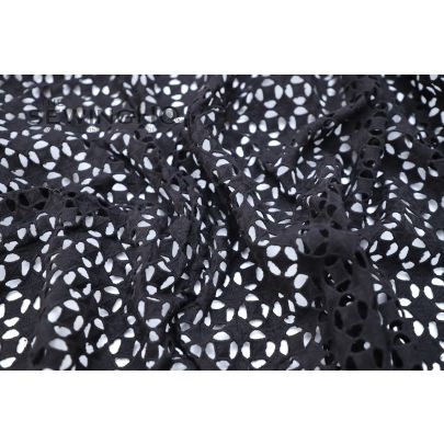 Geometrical Pattern Black Cotton Lace - black geometric cotton French lace is from Solstiss