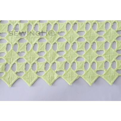 Lime Green Geometrical Cotton Lace - thick lime green geometric cotton lace is from Solstiss