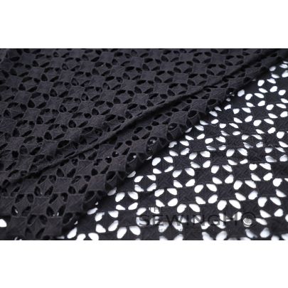 Geometrical Pattern Black Cotton Lace - black geometric cotton French lace is from Solstiss