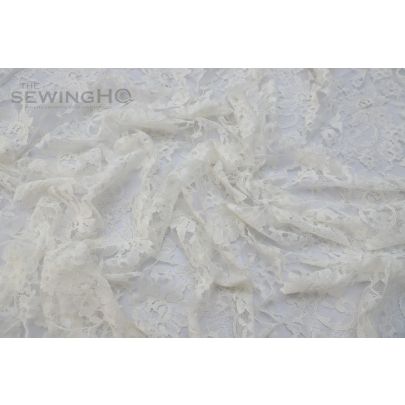 Milky White Floral Chantilly Lace - smooth texture lace possesses a graceful and flexible drape