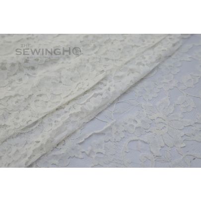 Milky White Floral Chantilly Lace - smooth texture lace possesses a graceful and flexible drape