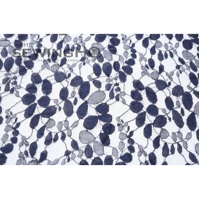 Ink Black Pearl Drop Pattern Chantilly Lace - mesh holds an array of pearl drops, giving you a contemporary yet elegant look