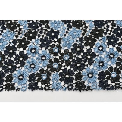 Cerulean Blue Guipure Lace - wavy pattern of Guipure lace in cerulean blue