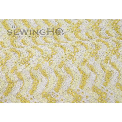 Yellow Guipure Lace - flowers all over are connected in a way that creates a unique construction