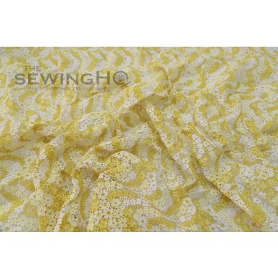 Yellow Guipure Lace - flowers all over are connected in a way that creates a unique construction