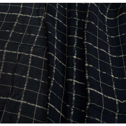 100% Rayon Navy Distressed Check Fabric