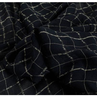 100% Rayon Navy Distressed Check Fabric