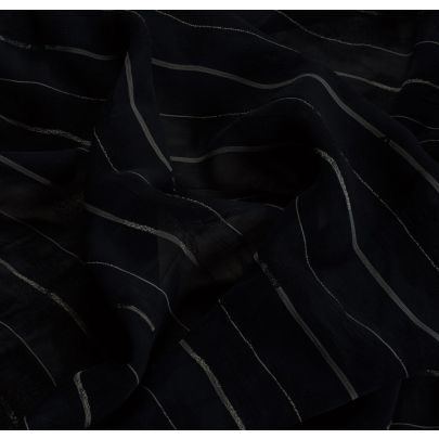 100% Rayon - Navy And White Broken Stripes Fabric