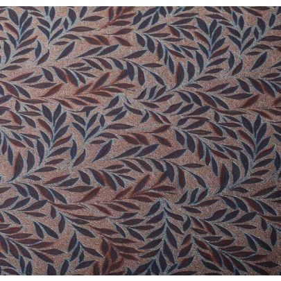 100% Silk Jacquard Fabric - Blue Leaves