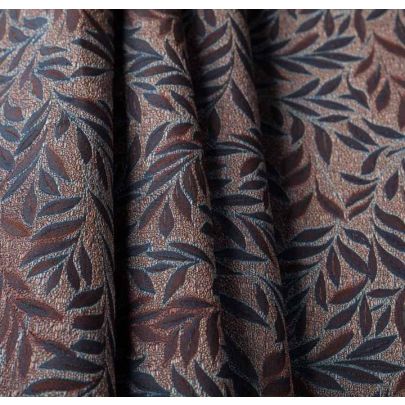 100% Silk Jacquard Fabric - Blue Leaves