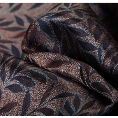 100% Silk Jacquard Fabric - Blue Leaves