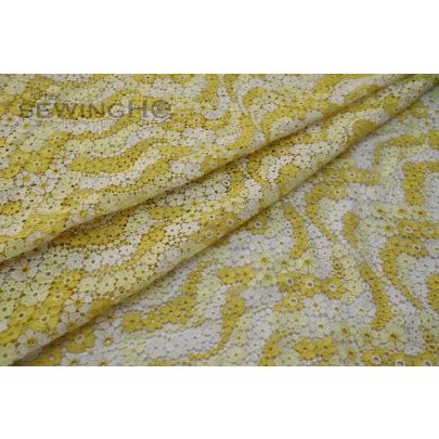 Yellow Guipure Lace - flowers all over are connected in a way that creates a unique construction