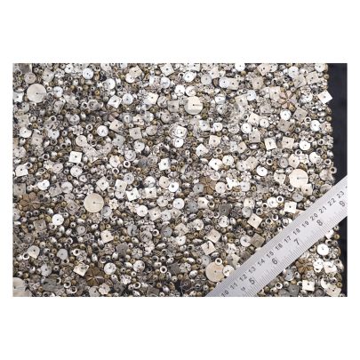 Angela Metallic Embroidery - metallic adornment giving a resin finish features a blend of antique silver and copper metal discs with various shapes