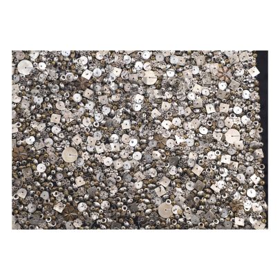 Angela Metallic Embroidery - metallic adornment giving a resin finish features a blend of antique silver and copper metal discs with various shapes