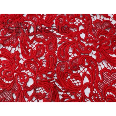 Rose Red Embroidered Guipure Lace