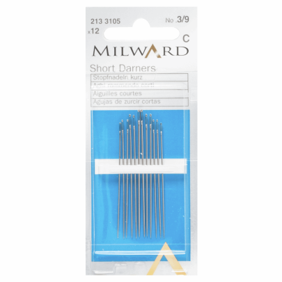 Milward Assorted Short Darner Hand Sewing Needles 12 Pack Size (3/9) 
