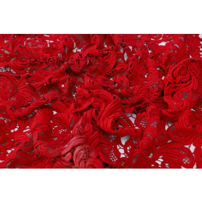Rose Red Embroidered Guipure Lace