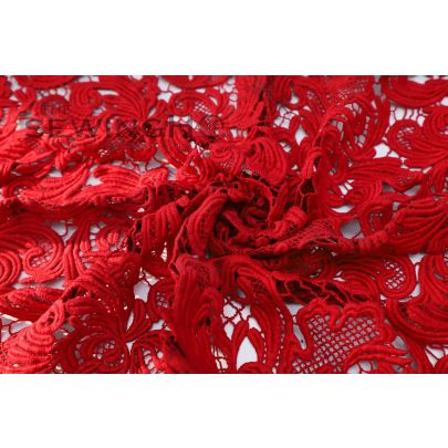 Rose Red Embroidered Guipure Lace