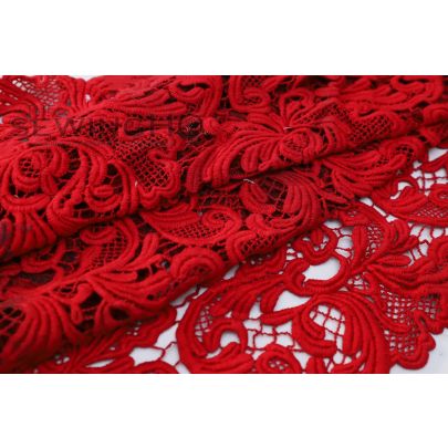 Rose Red Embroidered Guipure Lace