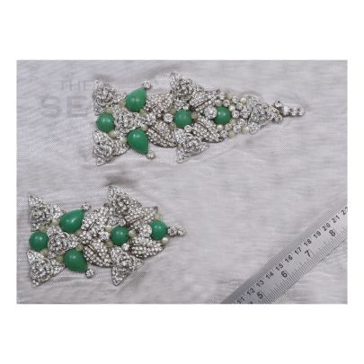 Anna Stud Embroidery - three-dimensional ornamentation in silver and green