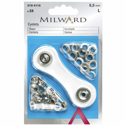 Milwards Eyelets: Brass: Silver: 5.5mm: 24 Pieces 