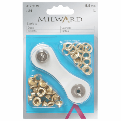 Milwards Eyelets: Brass: Gold: 5.5mm: 24 Pieces 