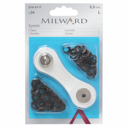 Milward Eyelets: Brass: Black Oxidised : 5.5mm: 24 Pieces 