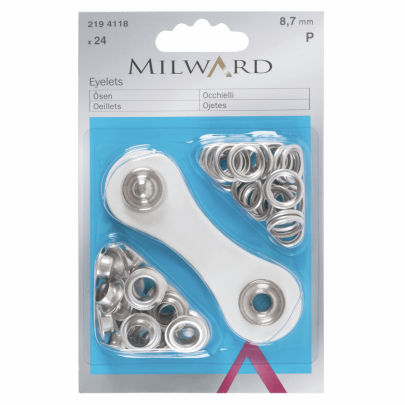 Milward Eyelets: Brass: Silver: 8.7mm: 24 Pieces 