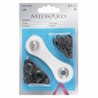 Milwards Eyelets: Brass: Black Oxidised : 8.7mm: 24 Pieces 