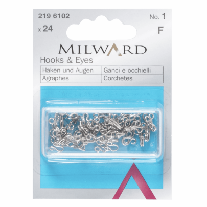 Milwards Hooks & Eyes: Brass: Silver: No.1: 24 Pieces 