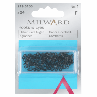 Milwards Hooks & Eyes Brass Black No.1 24 Pieces 