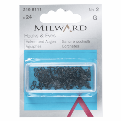 Milwards Hooks & Eyes: Brass: Black: No.2: 24 Pieces 