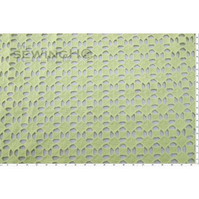 Lime Green Geometrical Cotton Lace - thick lime green geometric cotton lace is from Solstiss