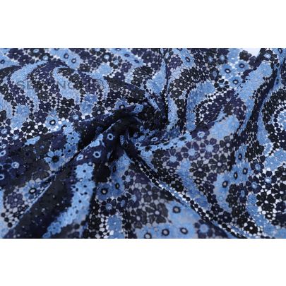 Cerulean Blue Guipure Lace - wavy pattern of Guipure lace in cerulean blue