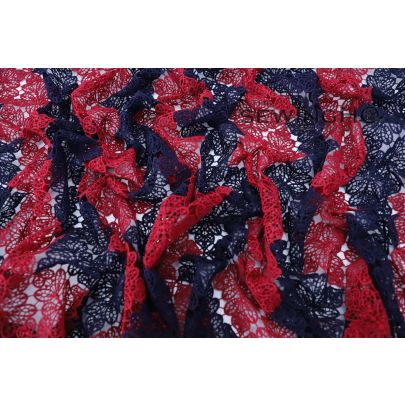 Red and Navy Guipure lace - mesmerizing allure with this Red and Navy French Guipure lace.